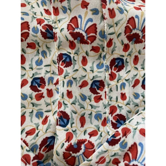 Max Studio Blouse Size 2X Red Blue Floral V Neck Ruffle Peplum Boho Waist Tie - Picture 7 of 16